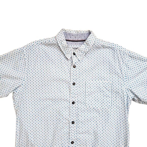 Eighth Avenue Shirt Mens Medium White Geometric Short Sleeve Cotton Preppy - Picture 3 of 13